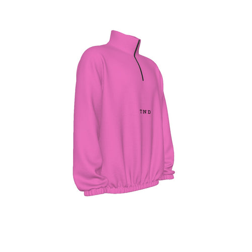 Plush Pink Turtleneck Zippered Sweatshirt